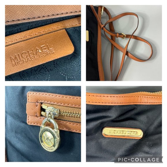 Michael Kors Kempton Black Nylon Brown Leather Accents Hobo/Shoulder/Crossbody - Picture 12 of 14